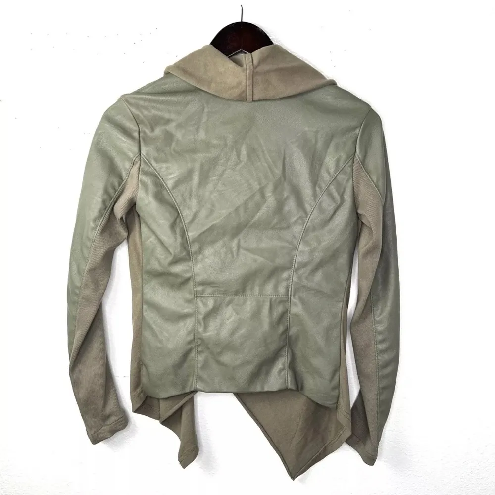 Blank NYC Medium Faux Leather Moto Jacket Olive Long Sleeve Hanky Zip - Image 4