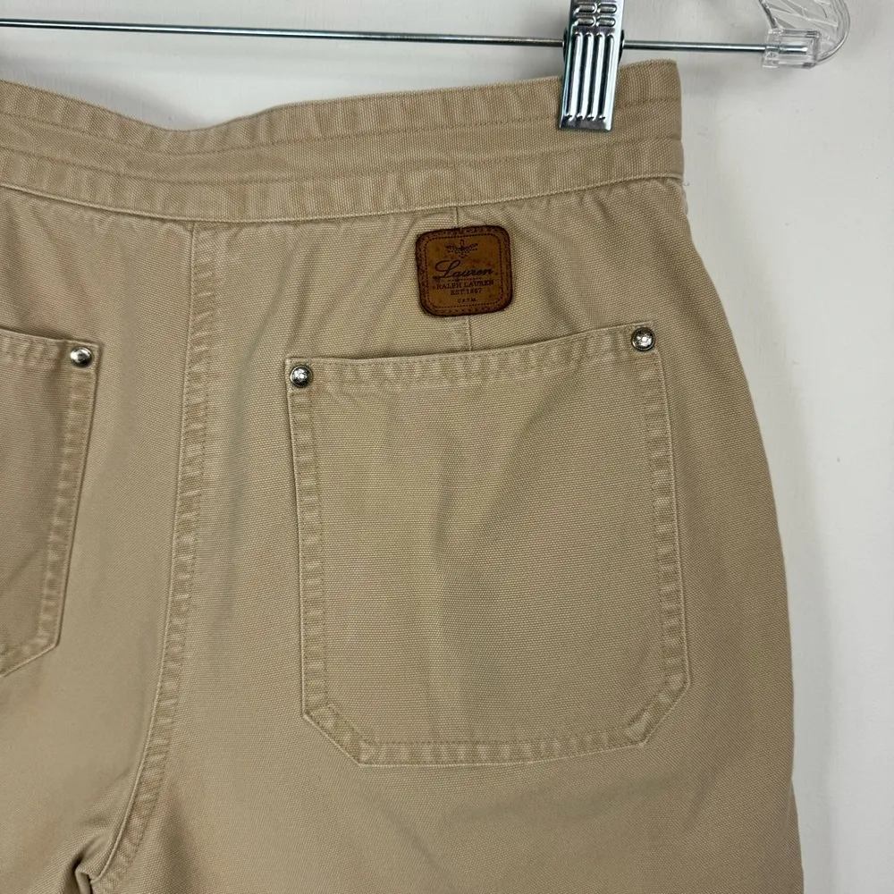 Y2K Lauren Ralph Lauren Utility Shorts Sz 2 Tan Belted Cotton Cargo Safari L - Image 12