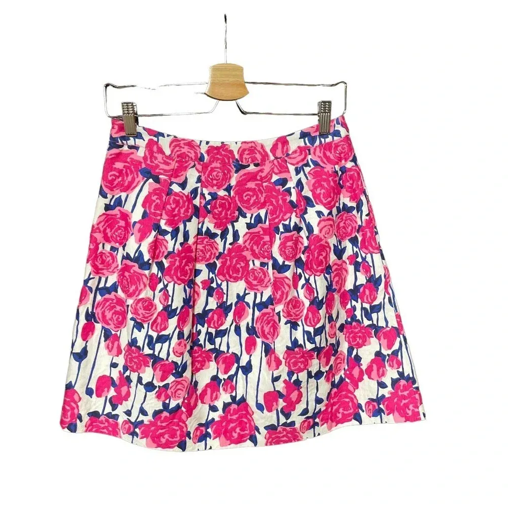 Vineyard Vines for the Kentucky‎ Derby Lipstick Pink Rose Floral Skirt Size 4 - Image 4