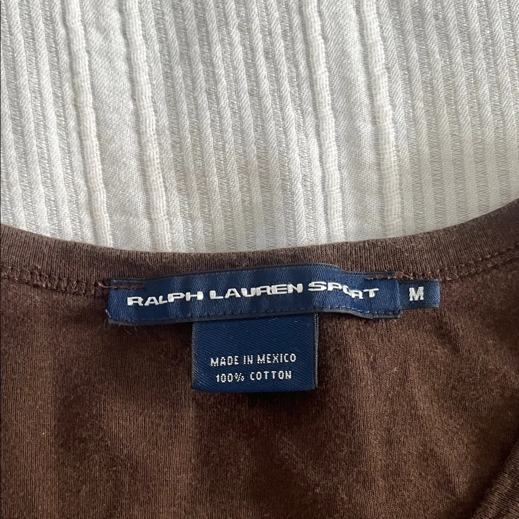 Vintage Ralph Lauren Dark Brown Long Sleeve V-Neck - Image 2