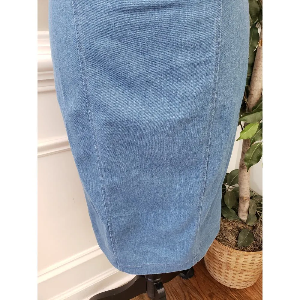 Love by Chesley Shift Dress Women's Medium Blue Denim Cowgirl Buckle Back Zip - Image 10