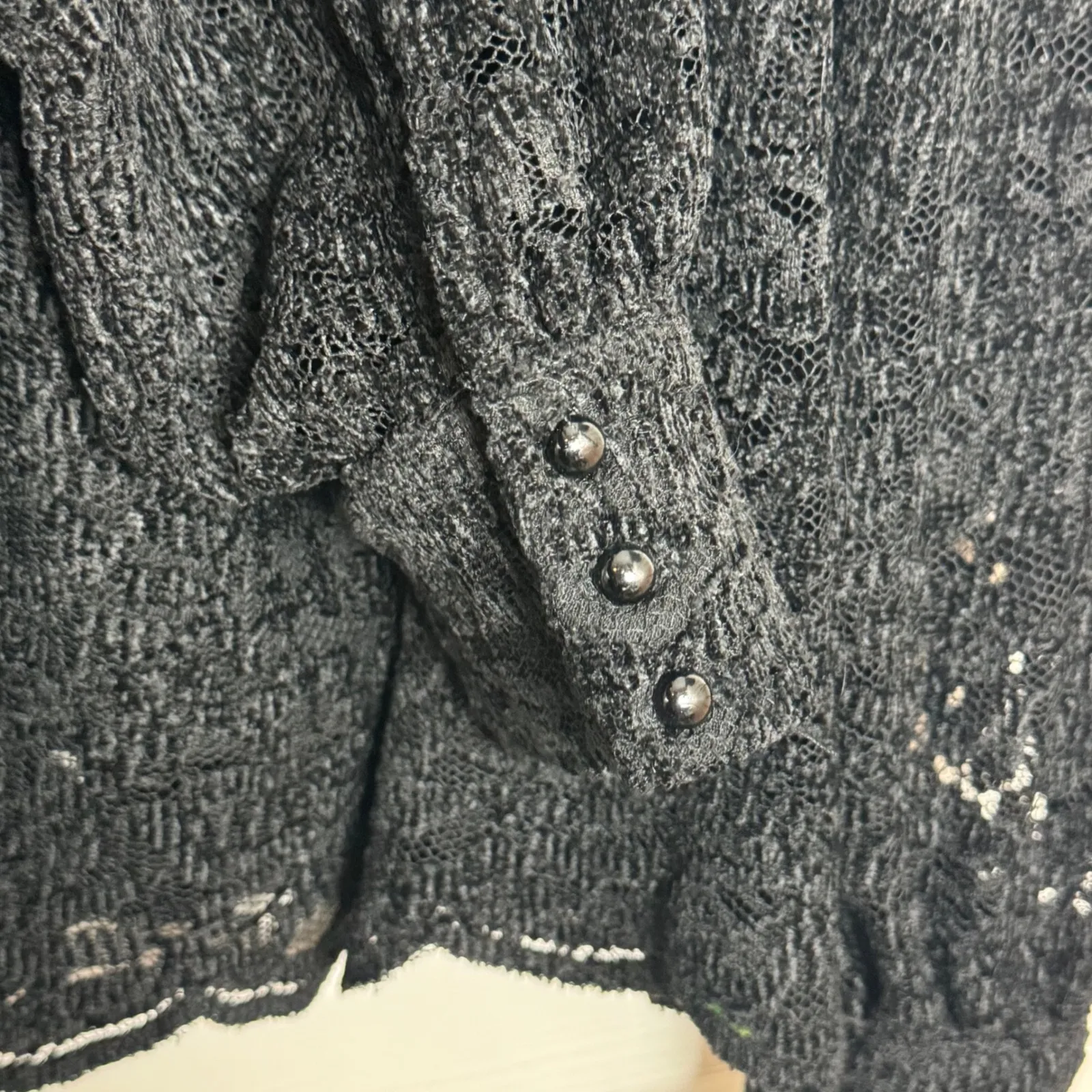 Anthropologie Eri Ali Black Off Shoulder Lace Top Whimsigoth Romantic Cocktail Size M - Image 5