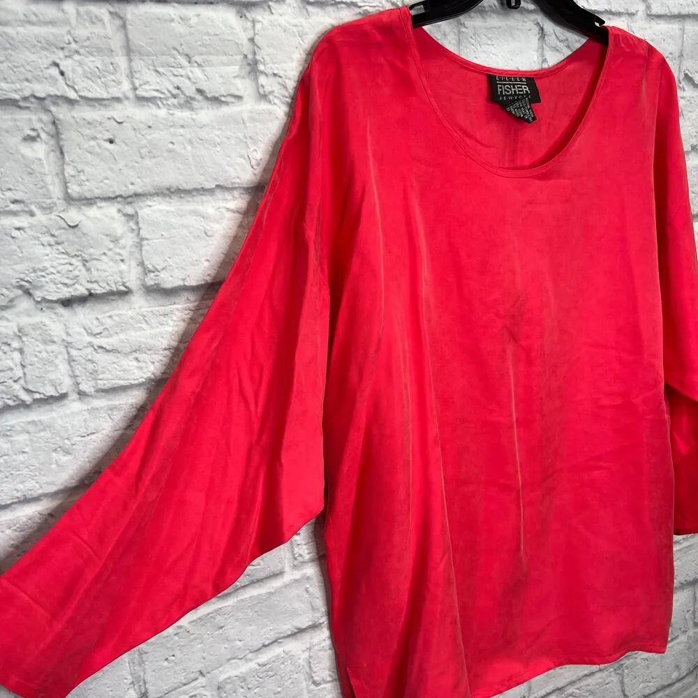 Vintage Eileen Fisher Womens Skirt Set Silk Bright Pink Size M Long Sleeve Wrap - Image 4