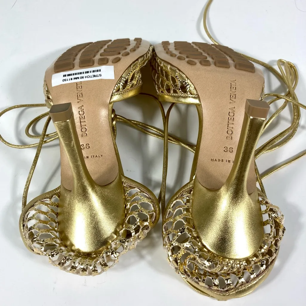 Bottega Veneta Stretch Ankle Wrap Square Toe Sandal Gold 36EU 6 651388V1BT1 NEW - Image 12