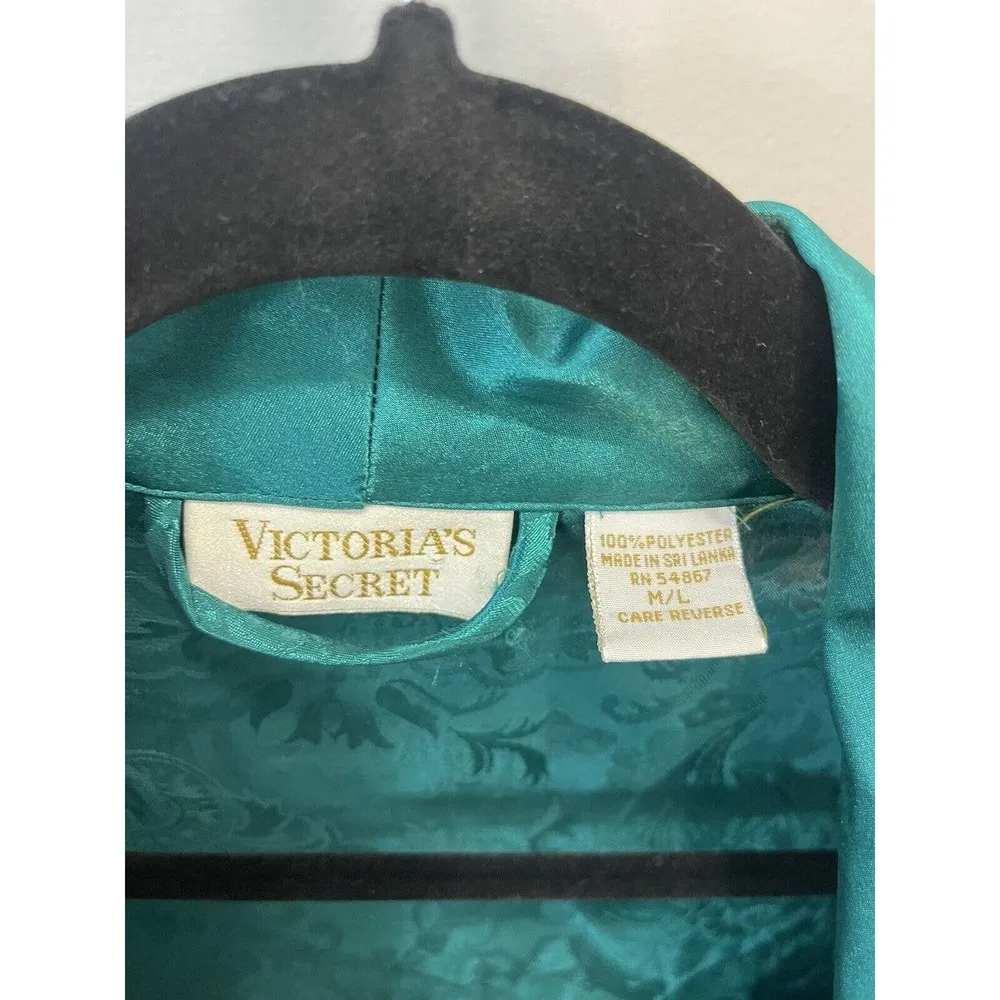 Victoria's Secret Women's Vintage Gold Label 90’s Green Satin Bath Robe Size M/L - Image 4