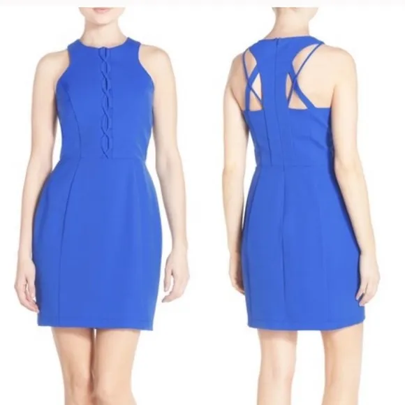 Adelyn Rae Cobalt Lace Up Sheath Dress. Size Large. New With Tags. - Image 2