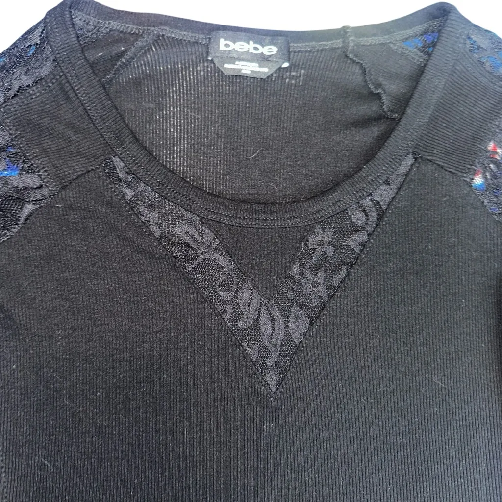 Y2K Bebe Bling Lace Trim Long Sleeve Henley! - Image 2