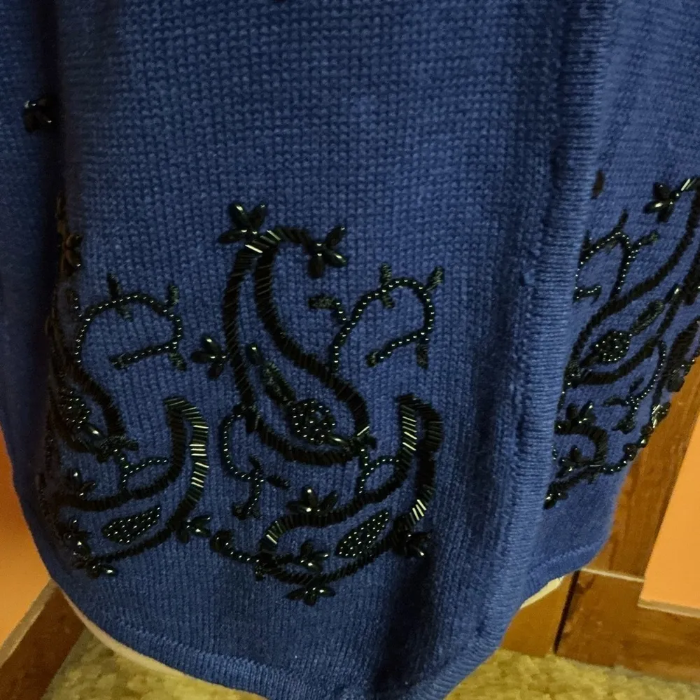 Vtg 90s blue beaded NWT cardigan vest Size L - Image 4