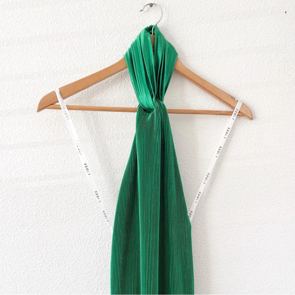 L’IDEE Soiree Pleated Halter Midi Dress in Emerald Green Size 10 - Image 3