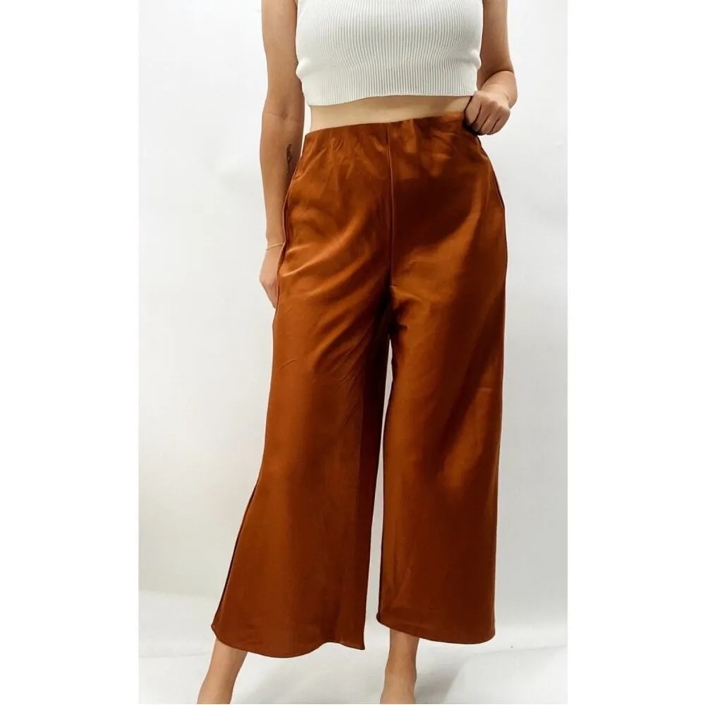 Joie Burnt Orange Satin Wide Leg Cropped Pants Womens Size 4 - Image 2