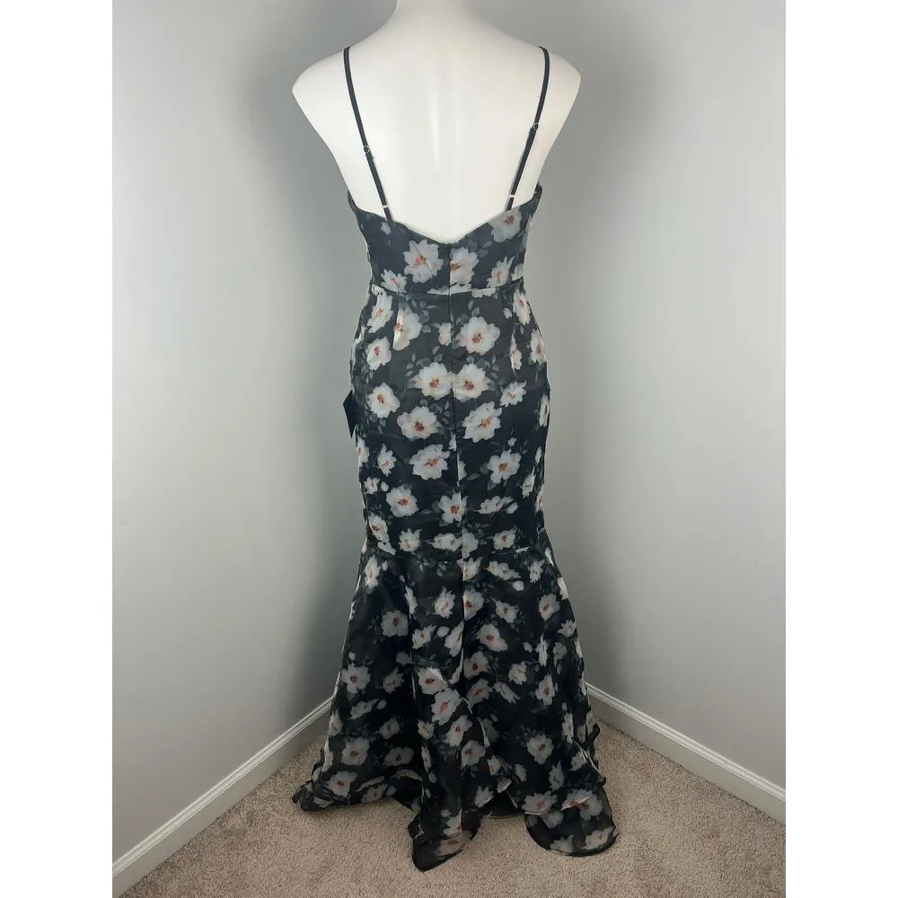 Lulus Pure Splendor Black Floral Organza Trumpet Maxi Dress Medium - Image 7