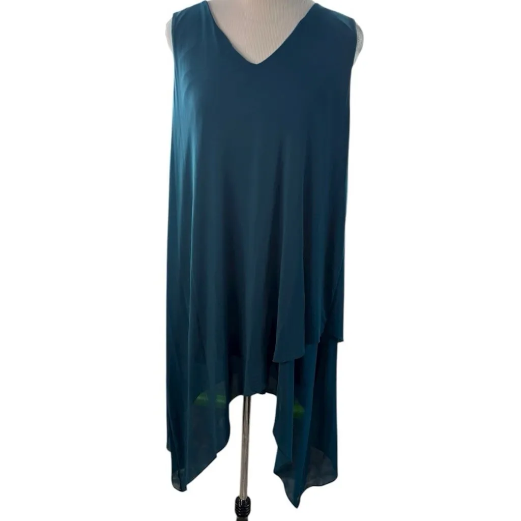 *New SOMA Sleevless Tunic Top Womens XXL Teal V-Neck Shark Bite Hem Quiet Luxury - Image 2