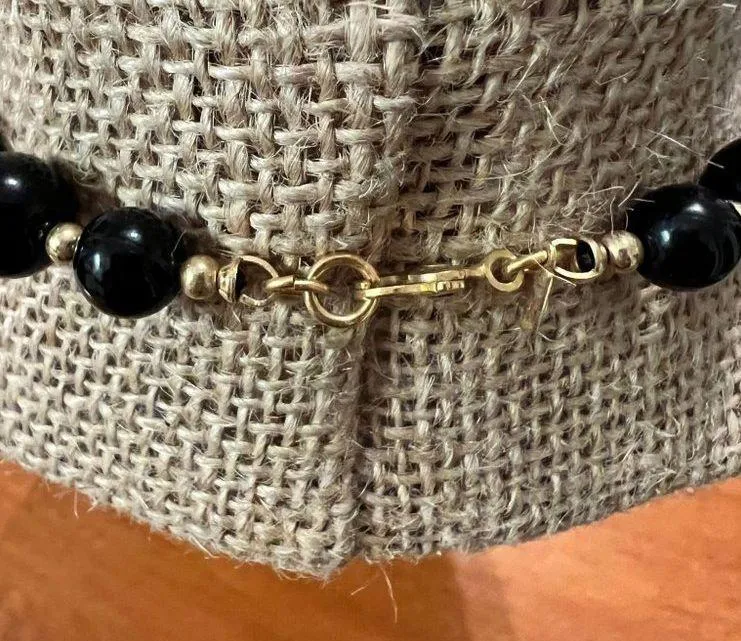 Vintage Monet Black Graduated Acrylic Beads Gold Tone Necklace - Image 4