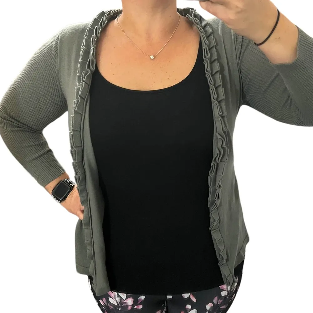 The Limited MEDIUM Gray Open Front Ribbon Detail Ribbed Arm Tie Cardigan - Image 85