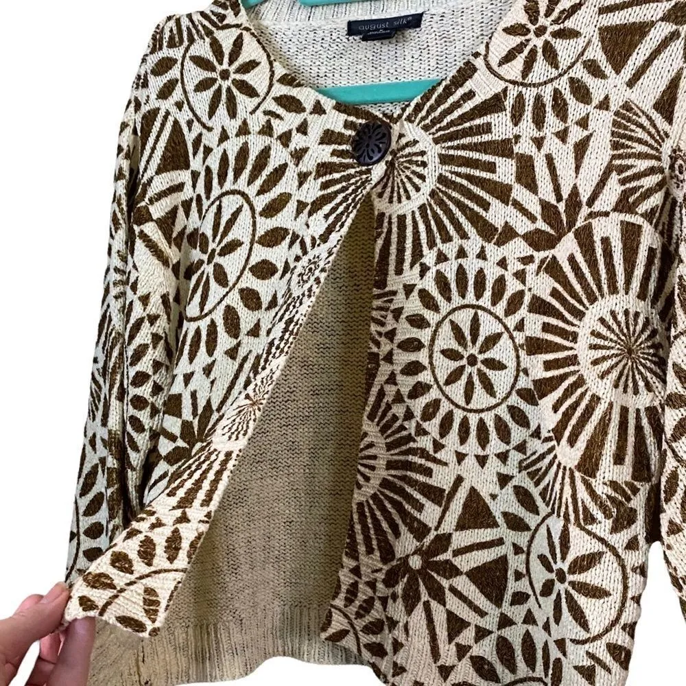 August Silk Graphic One Button Cardigan Size Medium - Image 3