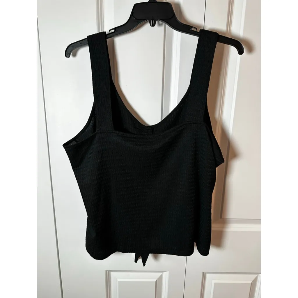 Sanctuary Black Textured Button-Front Tie-Hem Tank Top 2X - Image 2
