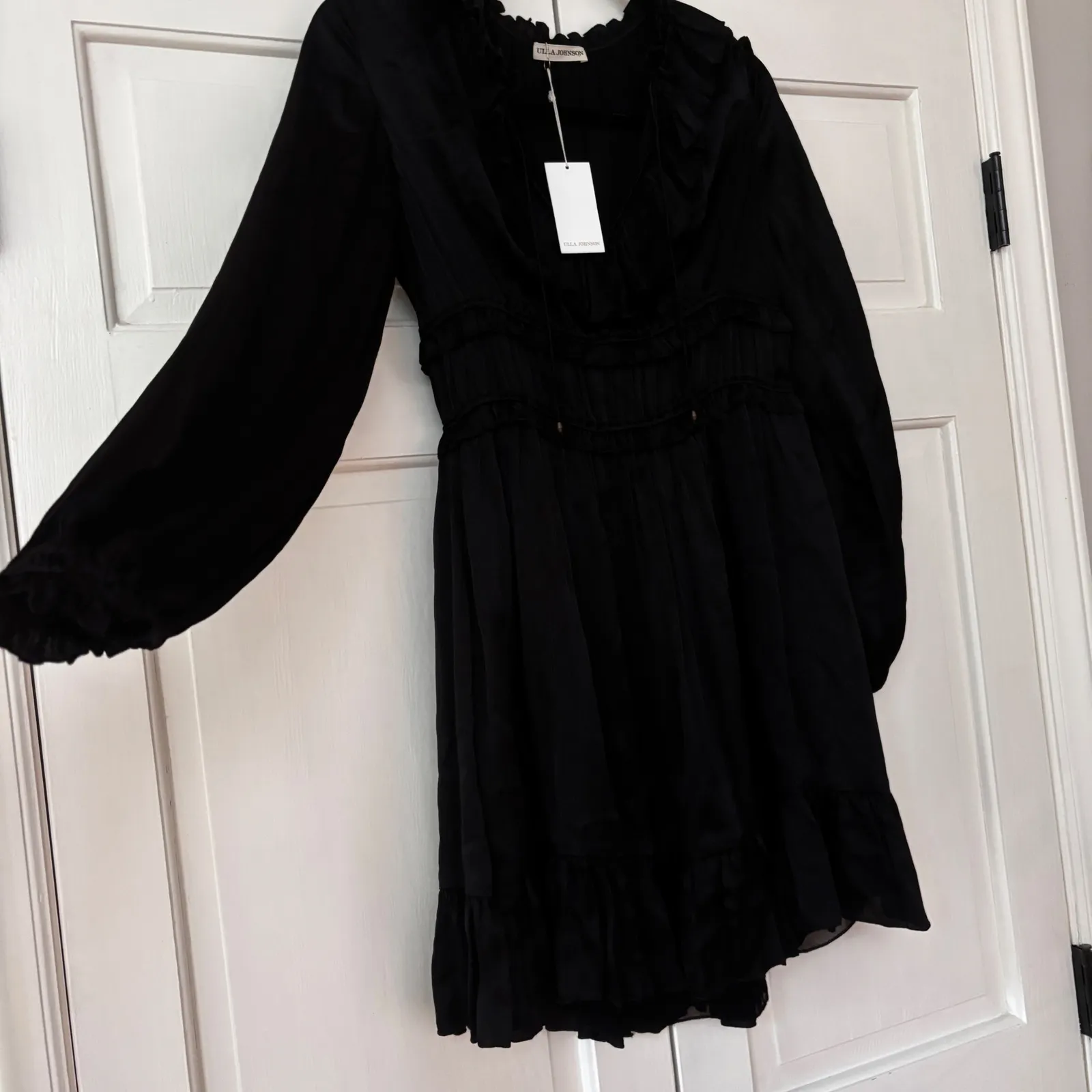 NEW Ulla Johnson Callista Silk Mini Dress Size 4 Black Long Sleeve Ruffle‎ NWT - Image 8