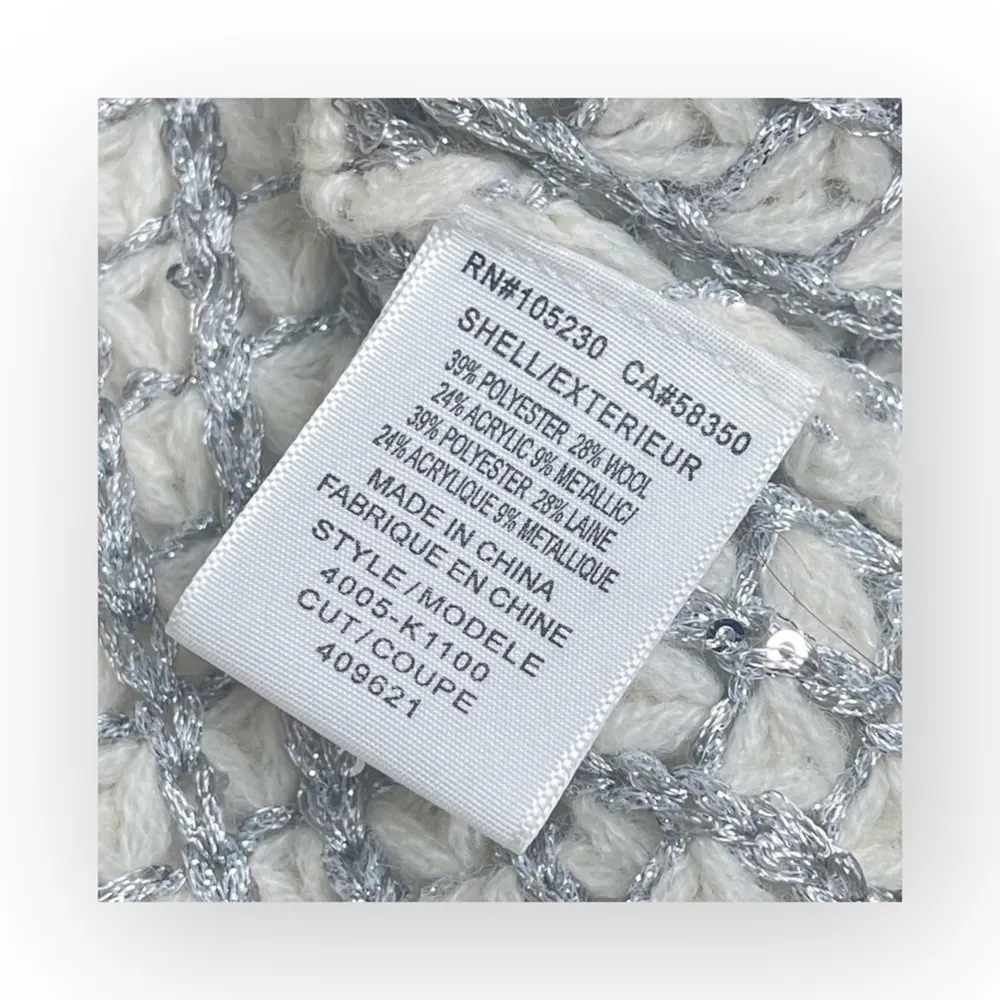 Joie ✵ Kyleen Metallic Sequin Wool Blend Crewneck Sweater ✵ Porcelain Silver XS - Image 11