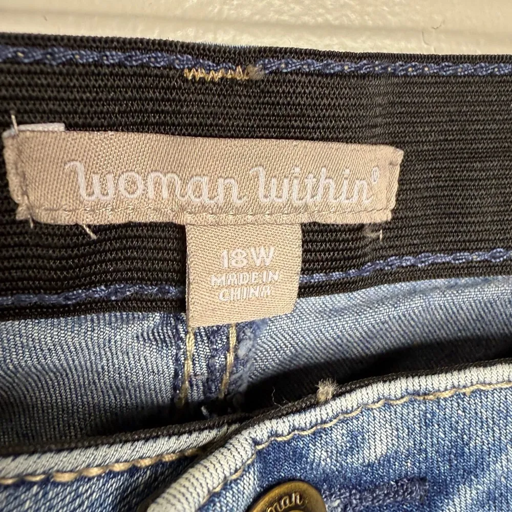 Woman Within Distressed Skinny Jeans Size 18W 28” Inseam Light Wash - Image 3