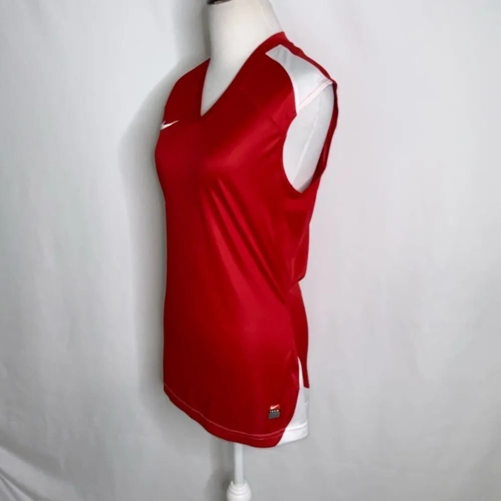 Nike Dri-Fit  Red & White V-Neck Mesh Sides Athletic Top S - Image 5