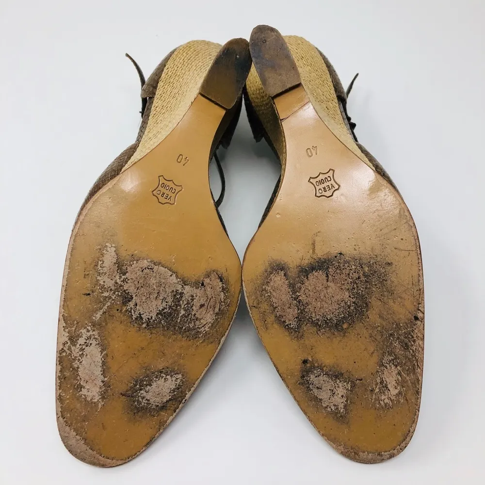 THEORY leather ankle straps, raffia wedge heels, Italy, size 40 - Image 7