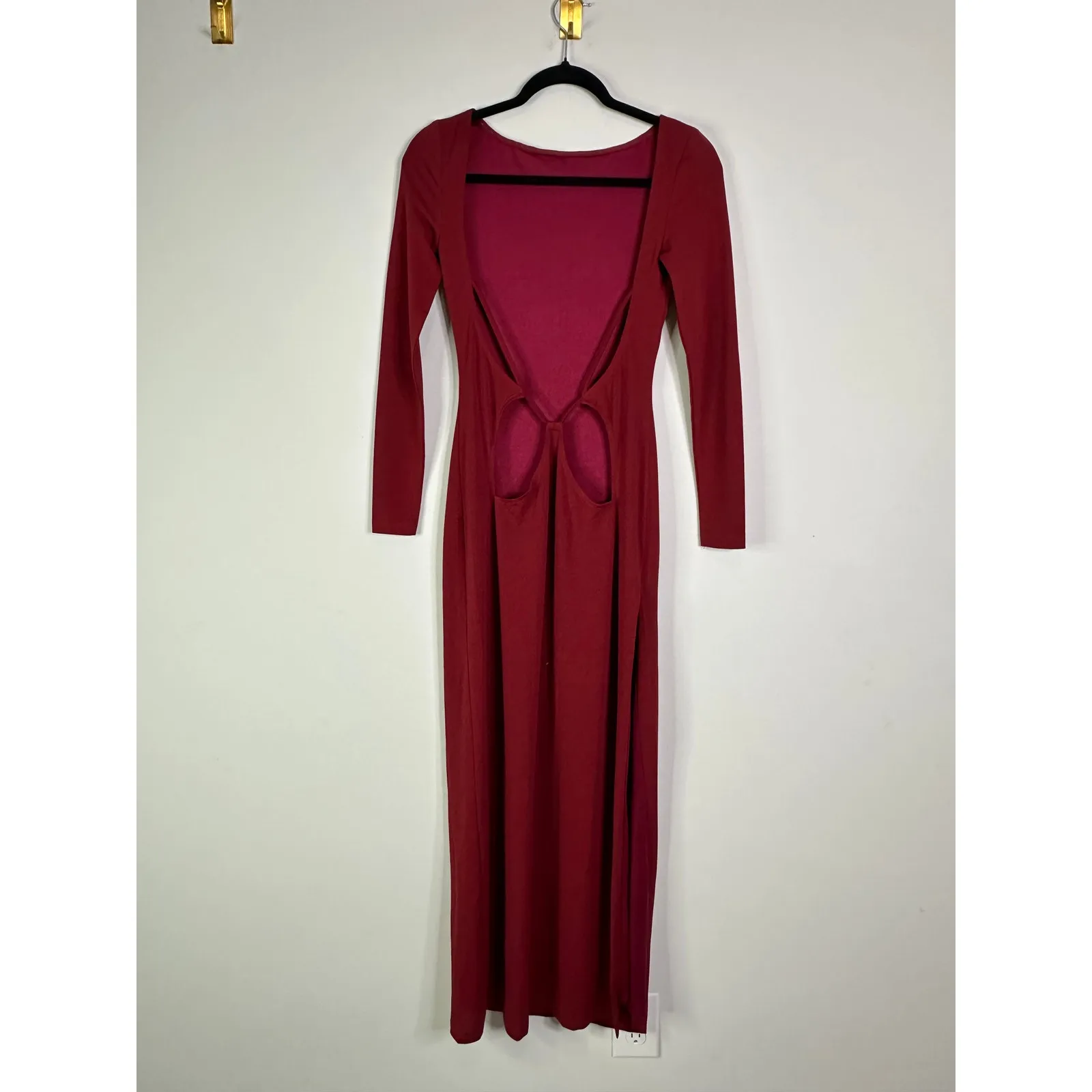 Meshki Dark Red Keren Open Back Maxi Dress Size XS Long Sleeve Backless Cocktail - Image 7