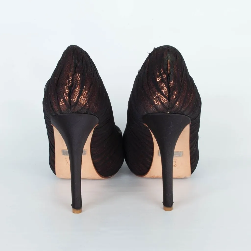 Badgley Mischka Womens Star Sequin Pumps Size 6 Bronze Black Mesh Peep Toe - Image 5