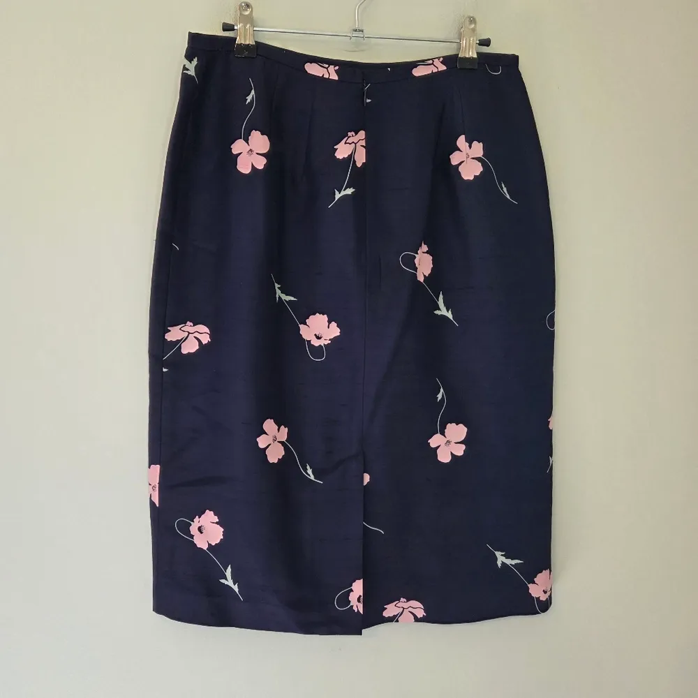 Doncaster Navy Floral Print Silk Skirt - Image 3