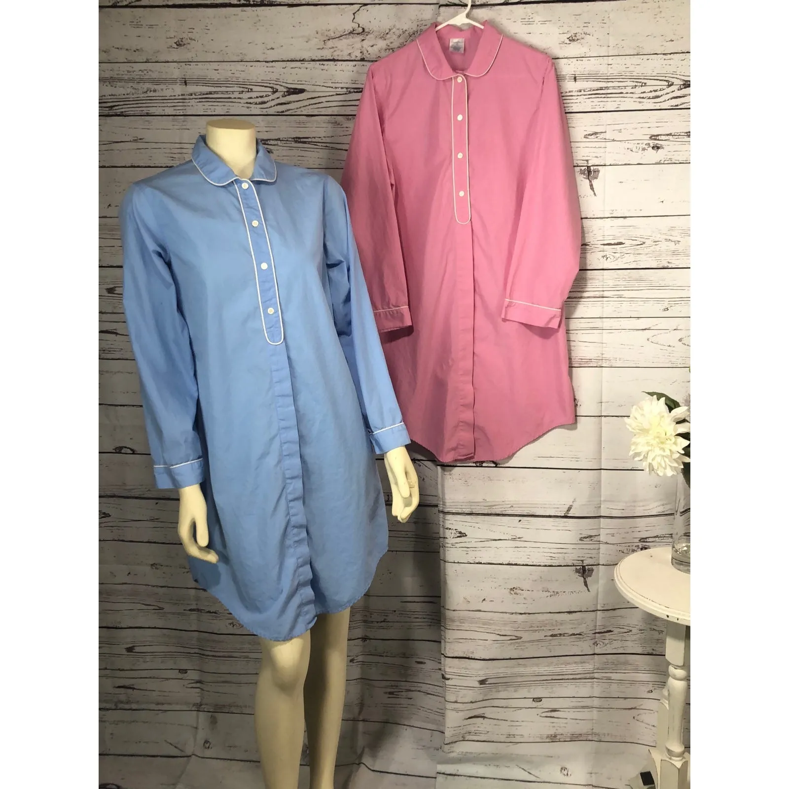 Lands’end cotton night shirt bundle of two in pink & blue both size medium - Image 13