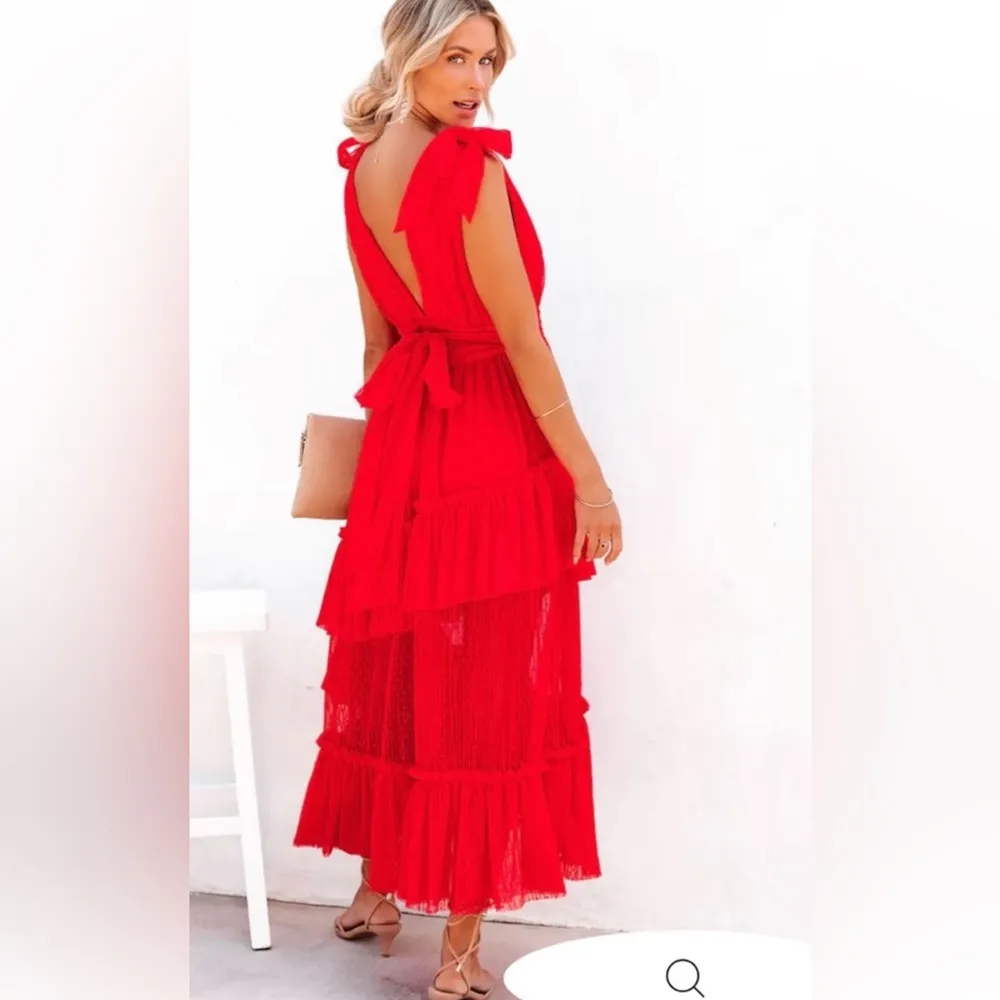 Vici Collection Tiered Tulle Midi Dress Red  Sz large - Image 2