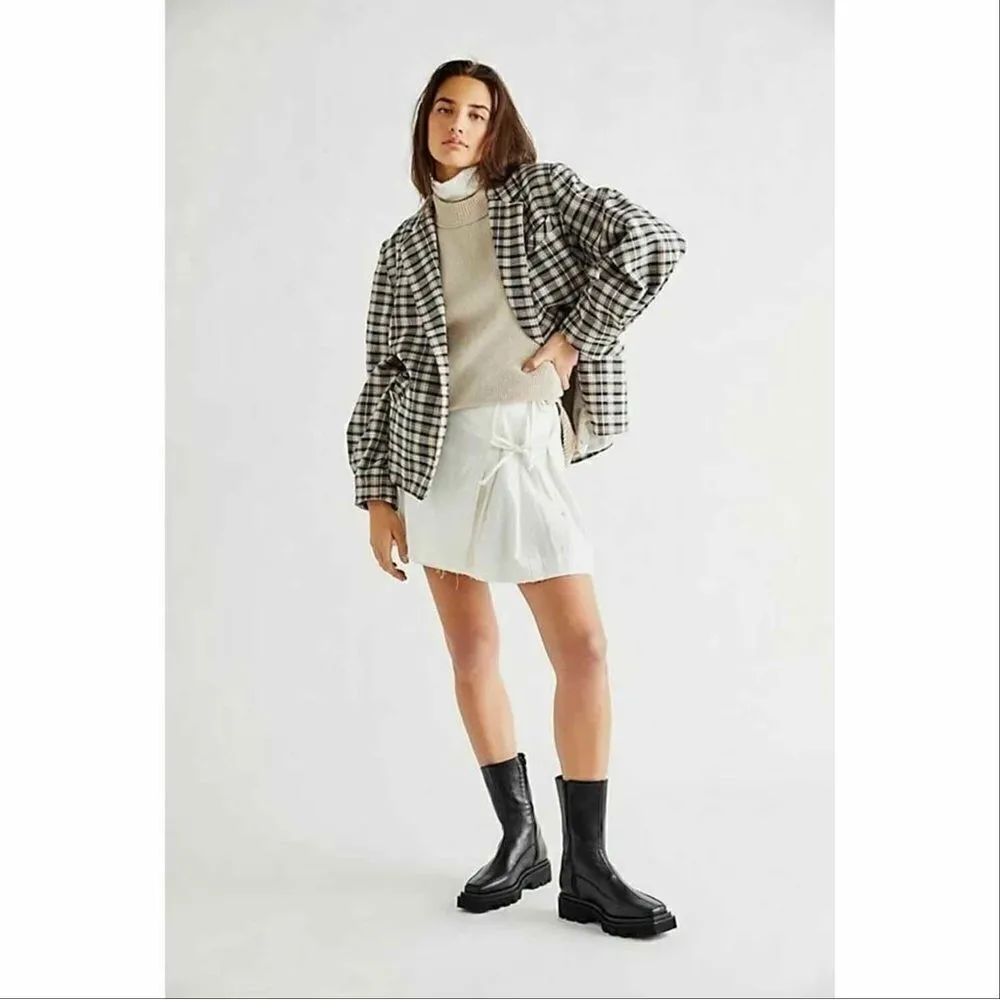 Free People Luminary Plaid‎ Flannel Oversized Blazer Neutral Tan Small - Image 2