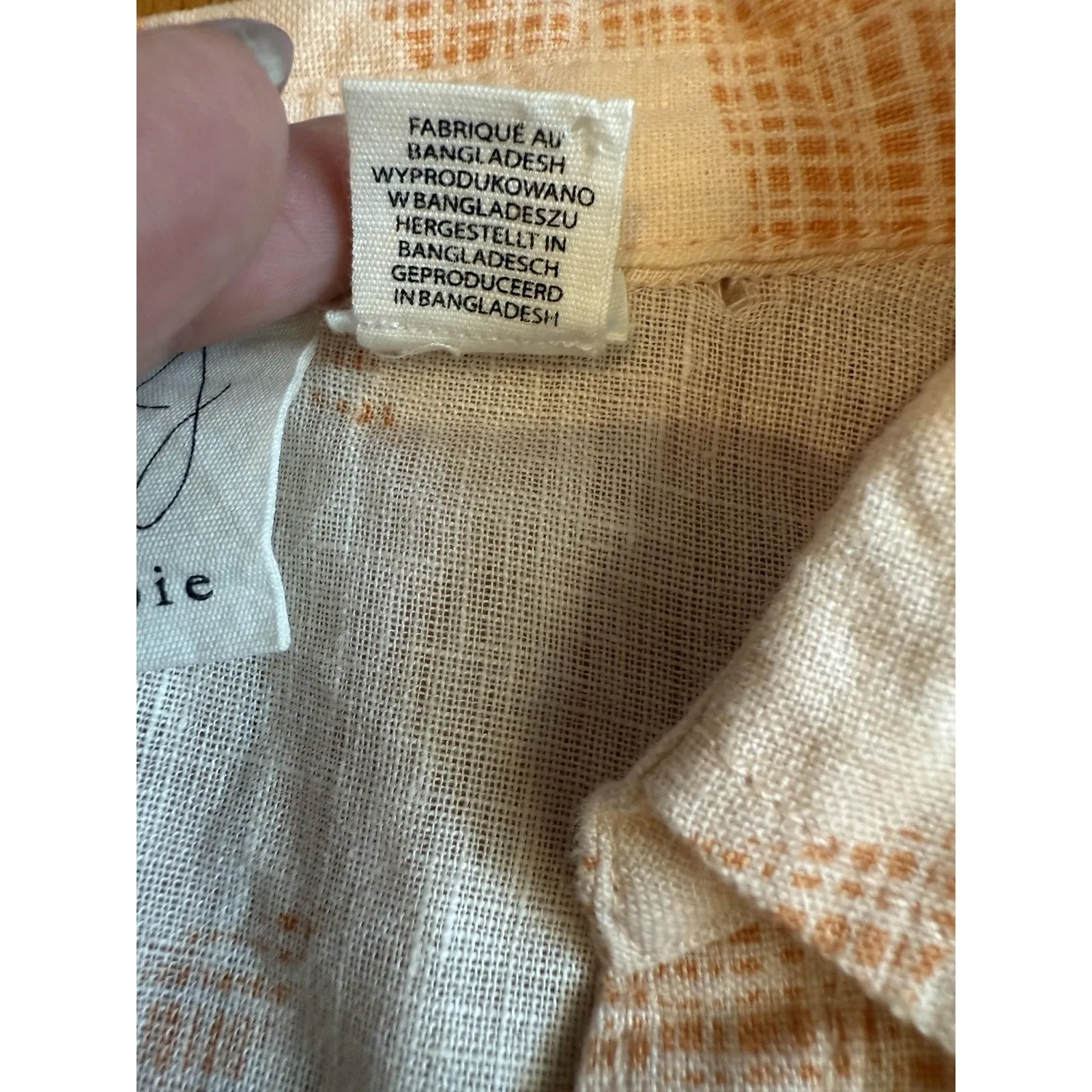 Joie Shirt Womens Medium Peach White Linen Button Front Roll Tab Collared Top - Image 5