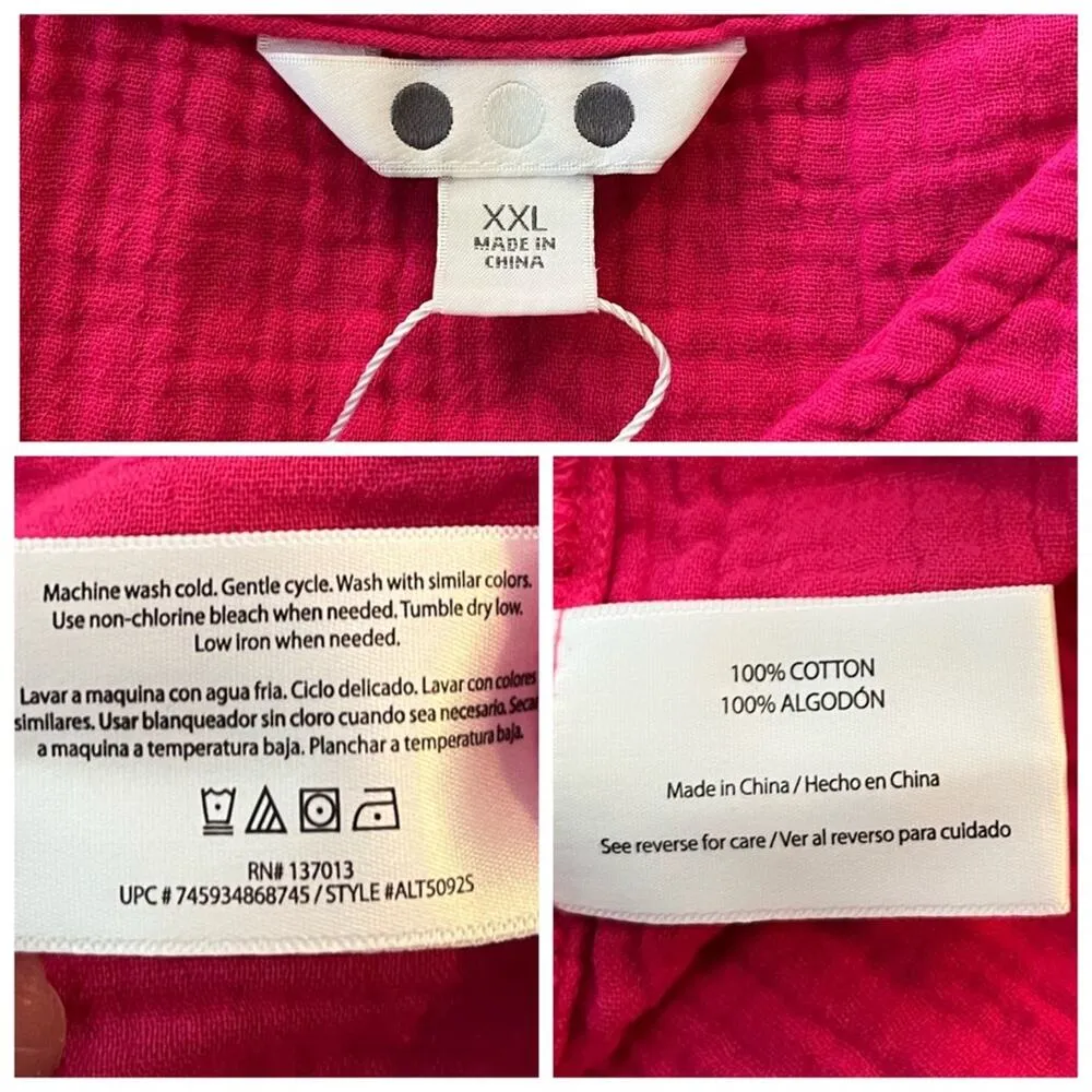 Three Dots Short Set Double Gauze Cotton 4” Inseam V Neck Hot Pink Women’s XXL - Image 11