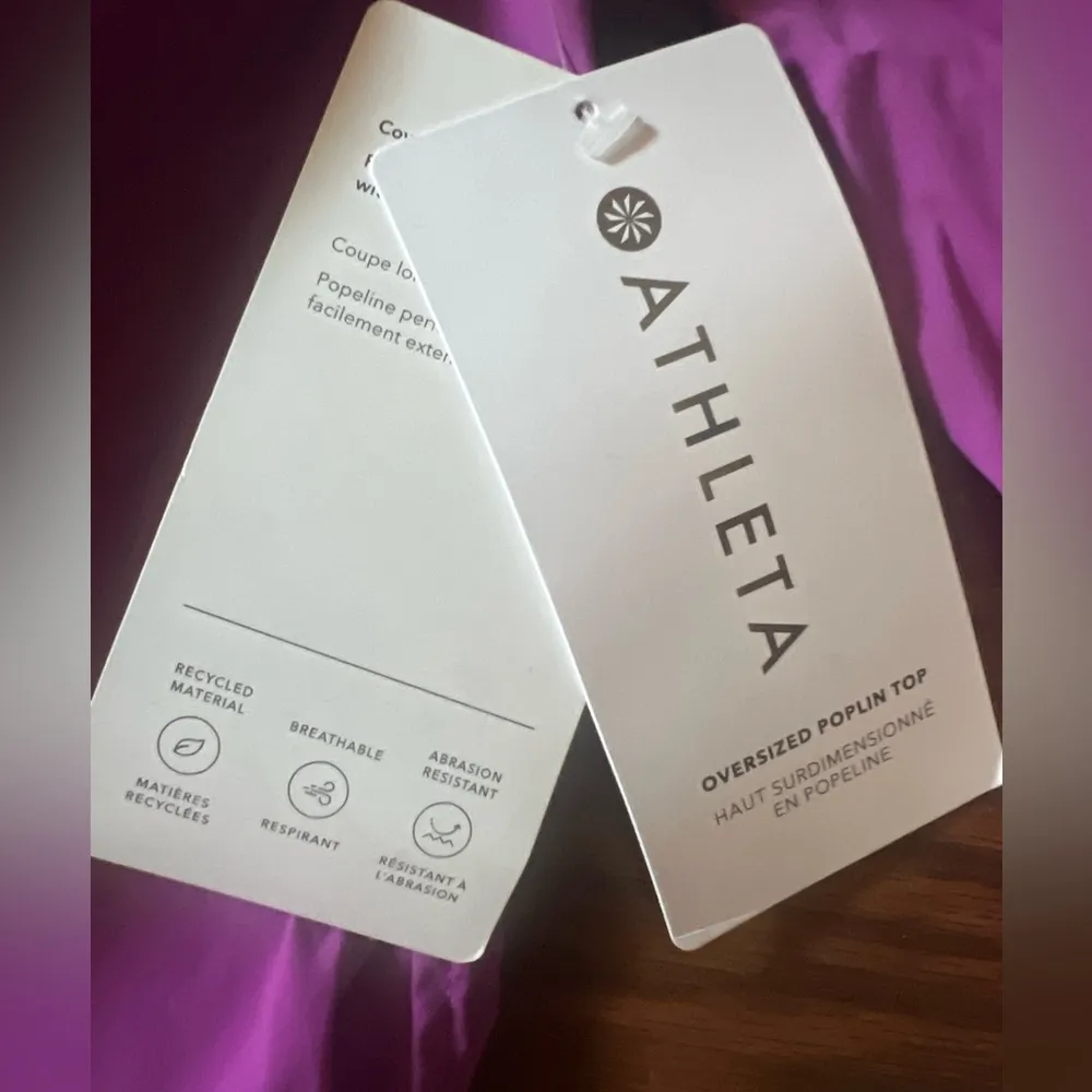 Women’s Athleta oversized poplin button down magenta top - Image 3