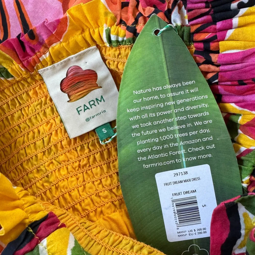 NEW Farm Rio Fruit Dream Maxi Dress Tropical Resort Yellow Pink Green Small - Image 5