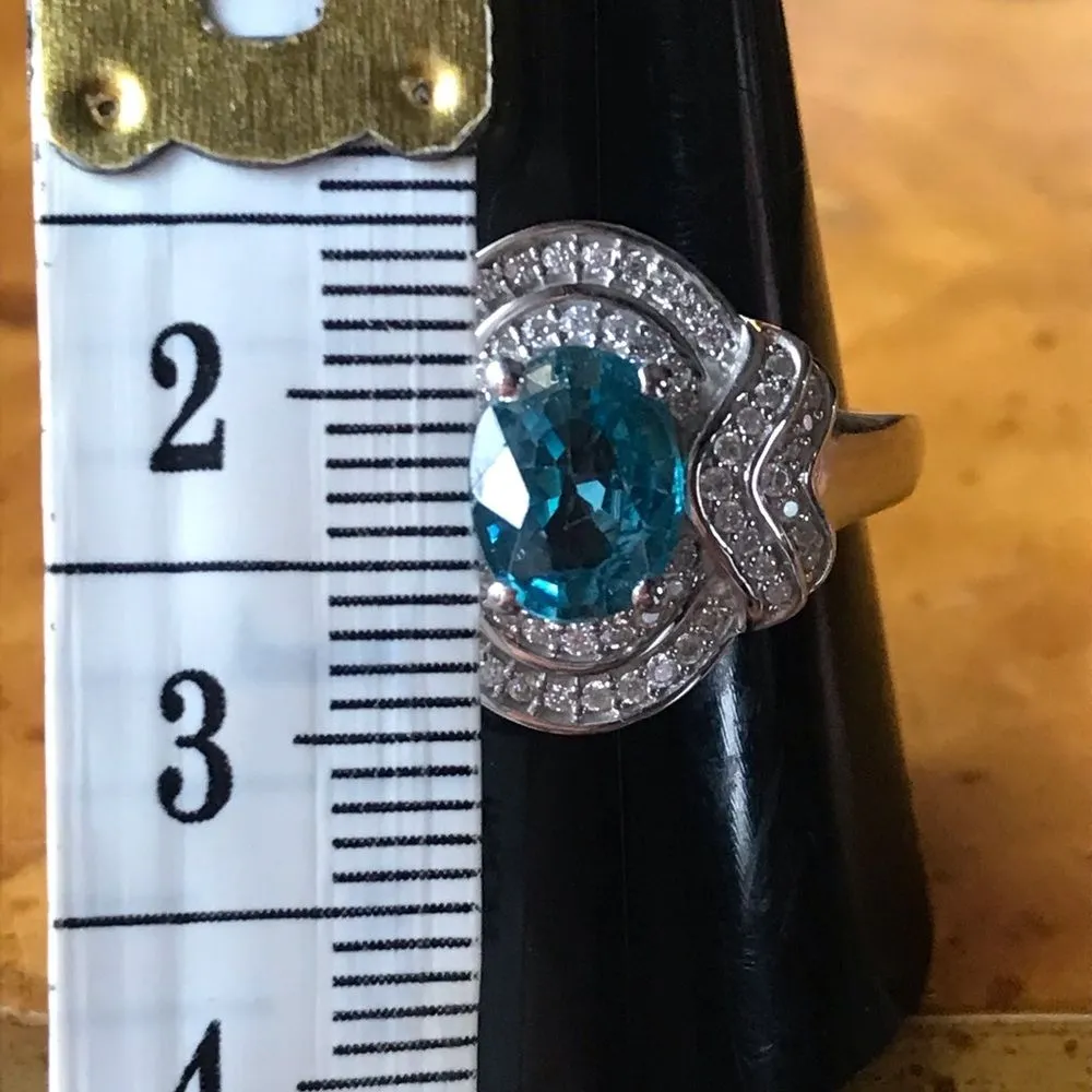 Natural Blue Zircon Moissanite Sterling Silver Ring Size 10 - Image 6