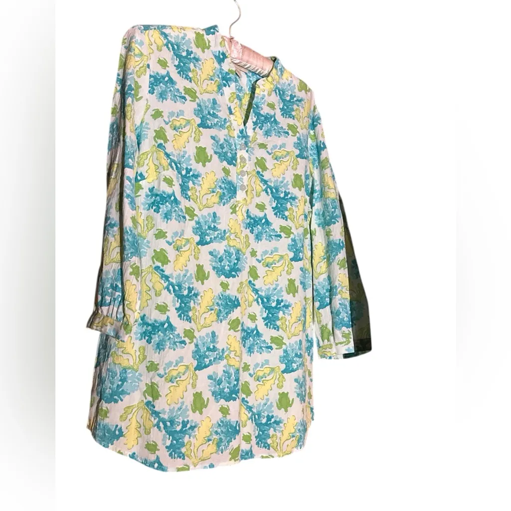 AppleseedsNWOT cotton blousetunic Sea turtles seaweed tropical vacay cruise SzS Blue - Image 4