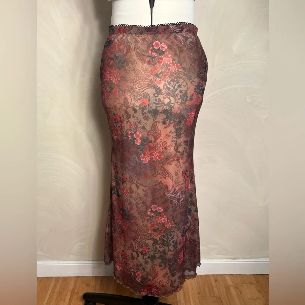 ROMWE Grunge Floral Lettuce Trim Mesh Overlay Mermaid Hem Skirt|Sz:M US:6 EUR:38 - Image 2