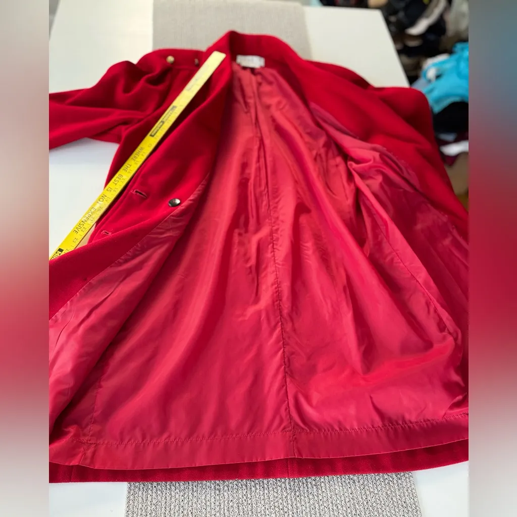Vintage Michelle Stuart Cardinal Red Double Breast Shawl Collar Wool Trench Coat Size 10 - Image 11