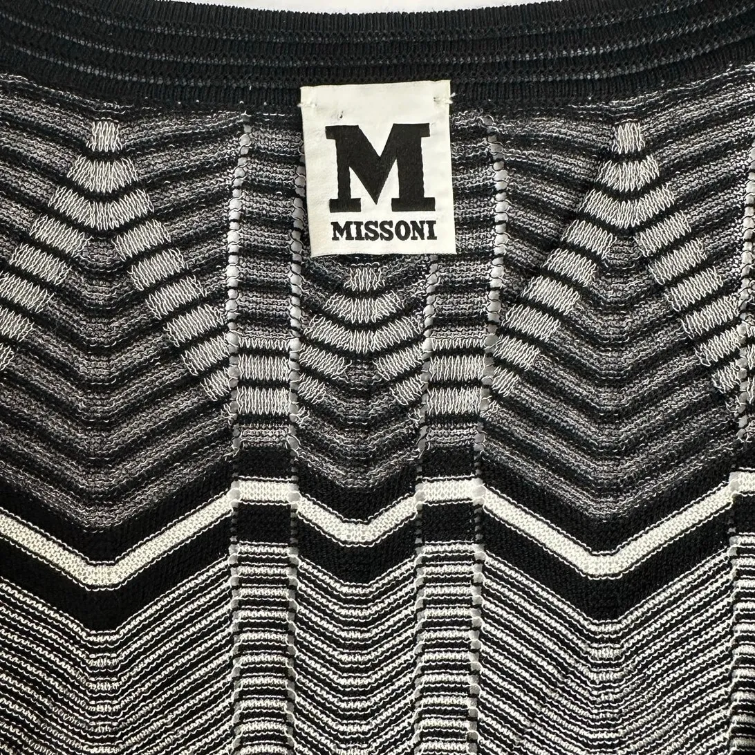 Missoni Cardigan Black & White Zig Zag Woven Open Front Long Sleeve size Large - Image 2