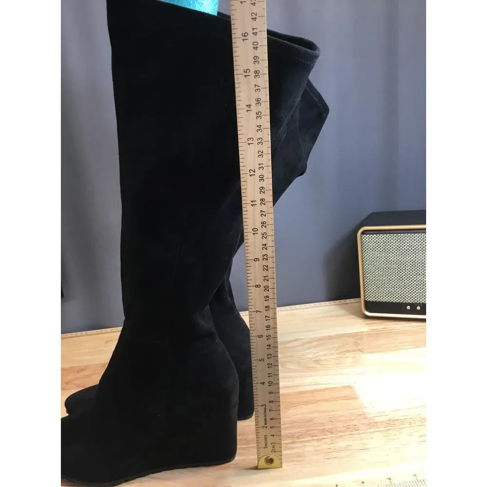 Anne Klein Valonia Women's 8 Black Suede Side Zipper Wide Calf Knee-high Booties - Image 5