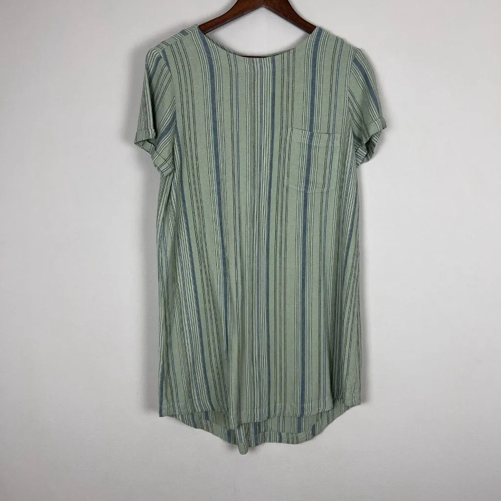 Cloth &‎ Stone Dress Small Green Stripe Linen Blend Button Back Short Sleeve S - Image 11