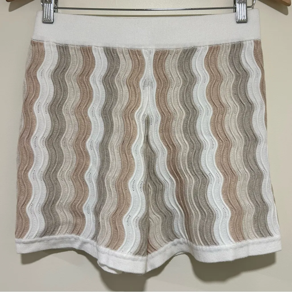 YLLW the Label Felix Knit Shorts in Neutral Beige & White Size Medium Tan - Image 2
