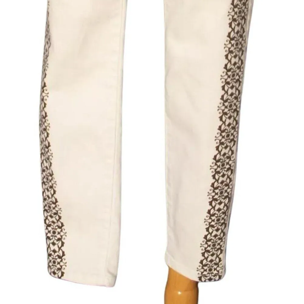 Cache White Rhinestone Stud Embellished Jean Pant Stretch Blk Scroll New NWT $98 - Image 4