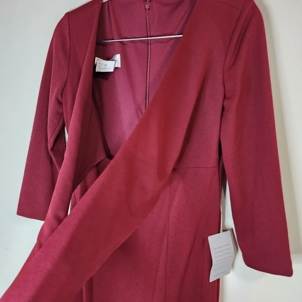 NWT‎ After Six 6814 Crepe Stretch Slit Women XS Burgendy Red Cocktail Maxi Dress - Image 10