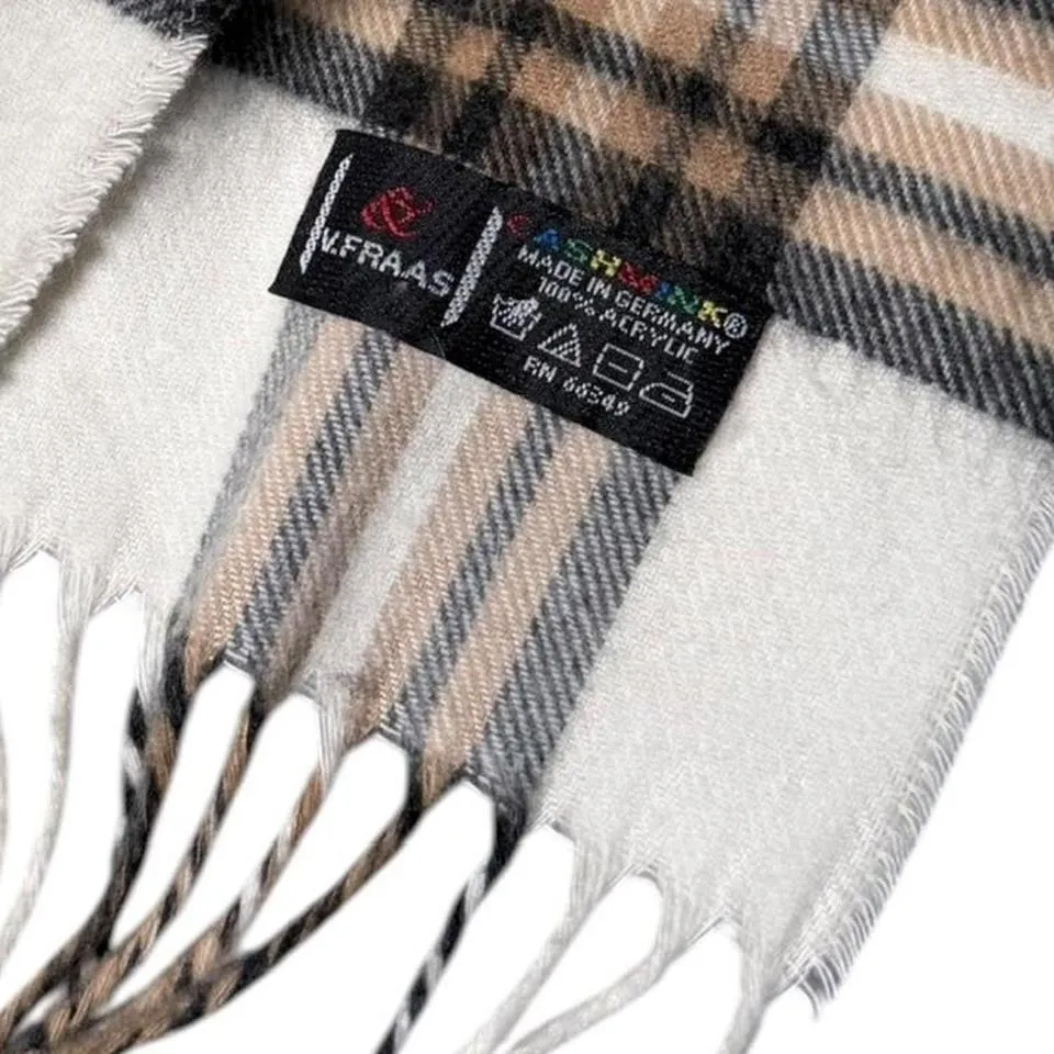 Vintage Classic tartan plaid scarf in white and brown V Fraas. - Image 3