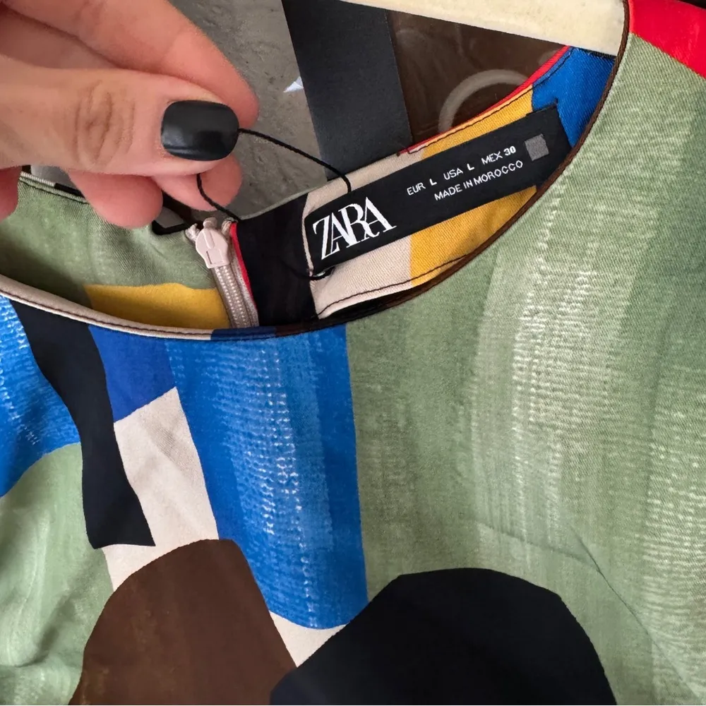 ZARA Abstract Colourful Ruched bodycon Mini Dress long sleeve Bloggers Fave 80s - Image 8