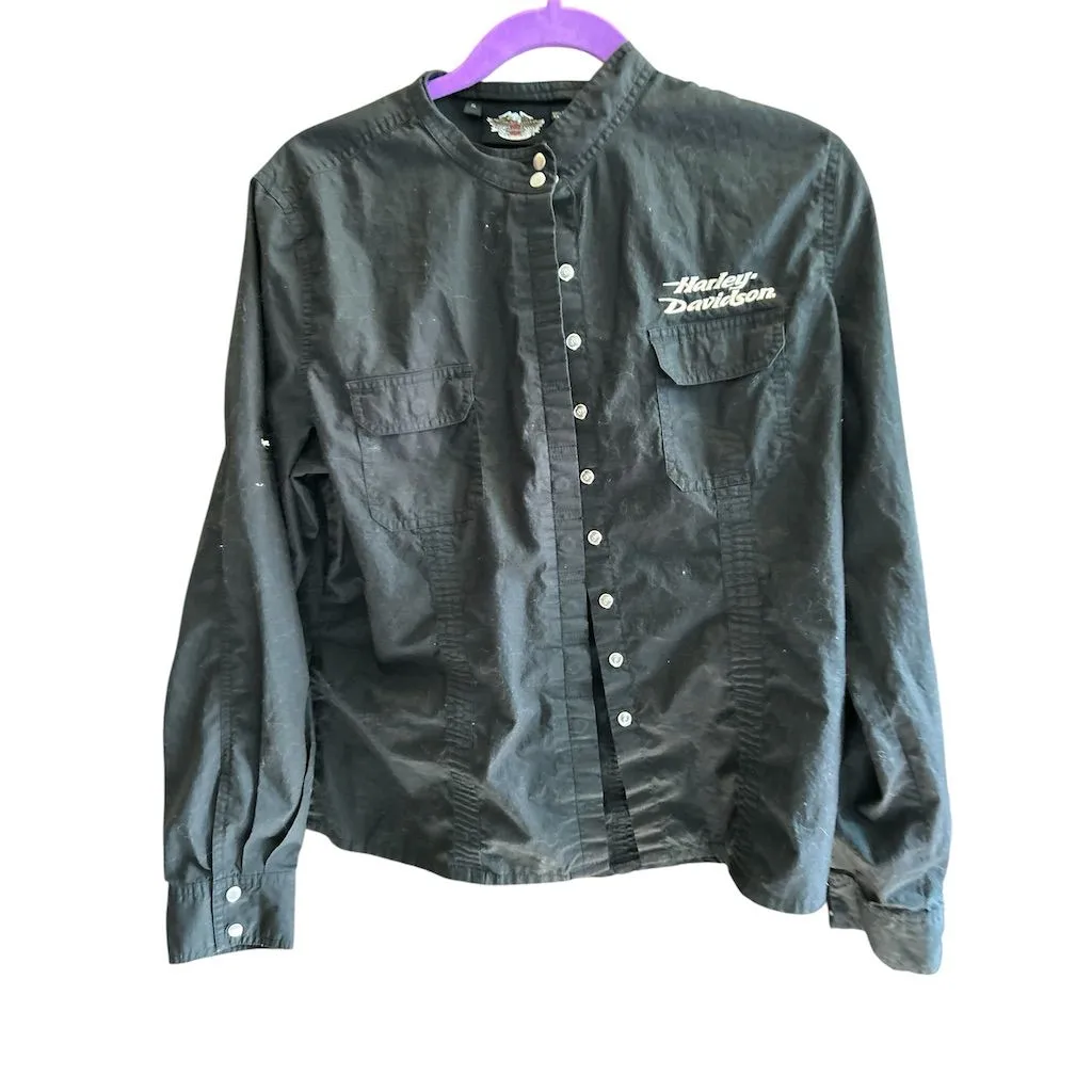 Harley-Davidson Women's Black Long‎ Sleeve Button-Up Shirt Size XL run small - Image 4
