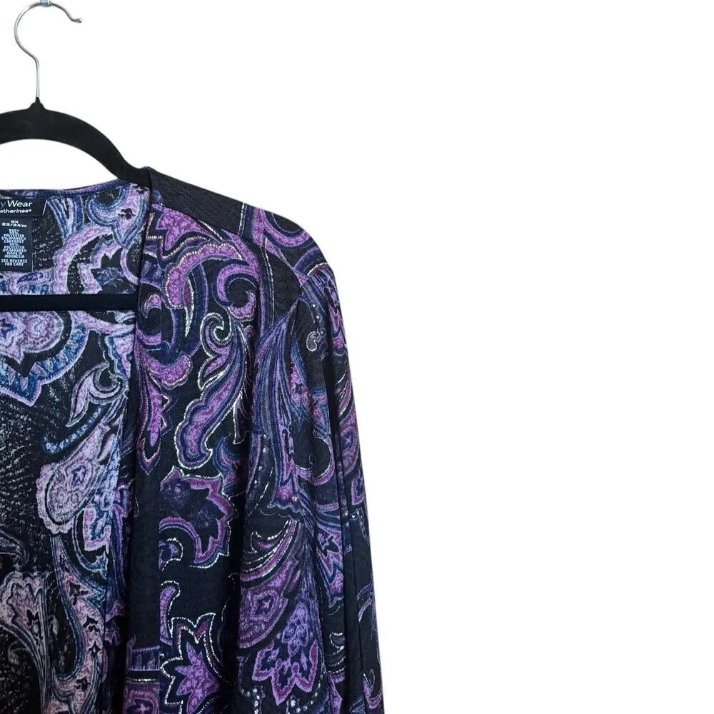 Any Wear Catherines Open Cardigan 2X 22 24W Multicolor Paisley Artsy Art To Wear - Image 3