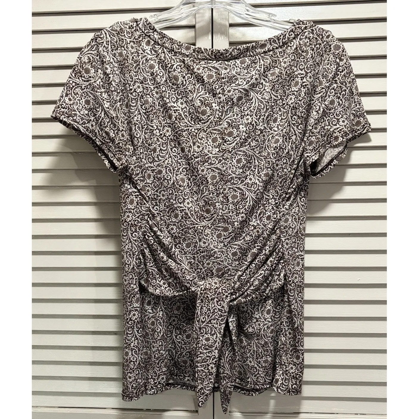 Perceptions Paisley Short Sleeve Round Neck Tie Back Blouse Size‎ 8 Brown Boho - Image 4